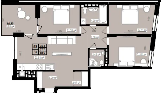 ЖК PRAUD Rise — 80.6 м²