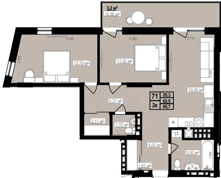 ЖК PRAUD Rise — 65.7 м²