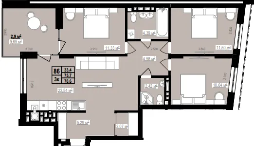 ЖК PRAUD Rise — 78.6 м²