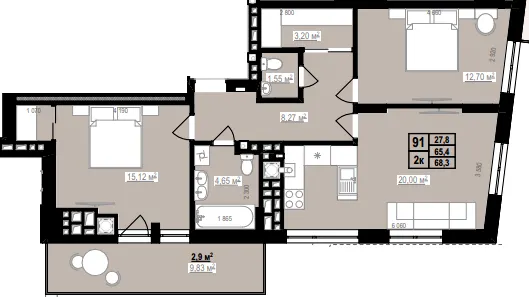 ЖК PRAUD Rise — 68.3 м²