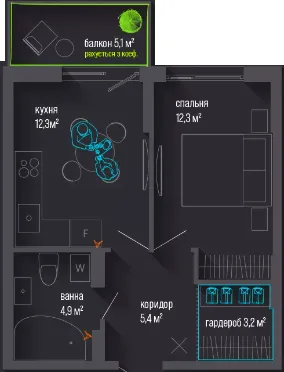 1-комнатная квартира, 40 м², вул. Національної гвардії, Ивано-Франковск — фото 1