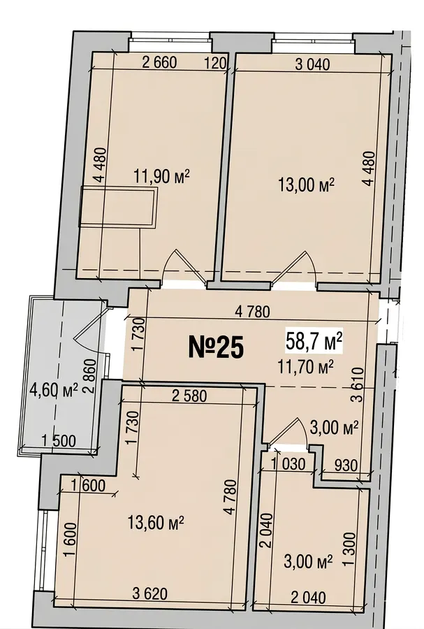 вул. Хмельницького, 31 — 58.7 м²