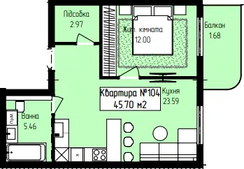 ЖК Володимирський — 45.7 м²