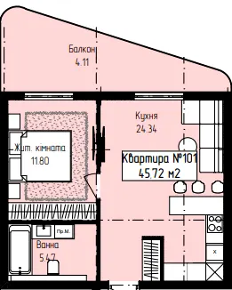 ЖК Володимирський — 45.7 м²