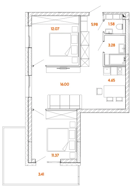 Прибутковий будинок S1 Obolon — 58.3 м²