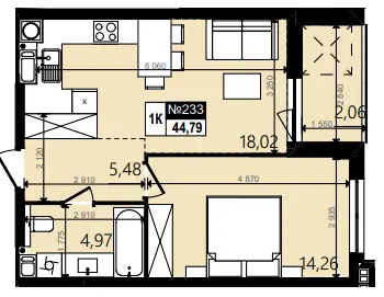 ЖК Парус WOOD — 44.8 м²