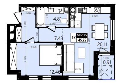 ЖК Парус WOOD — 45.7 м²