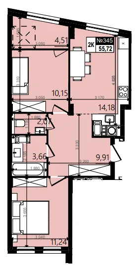 ЖК Парус WOOD — 55.7 м²