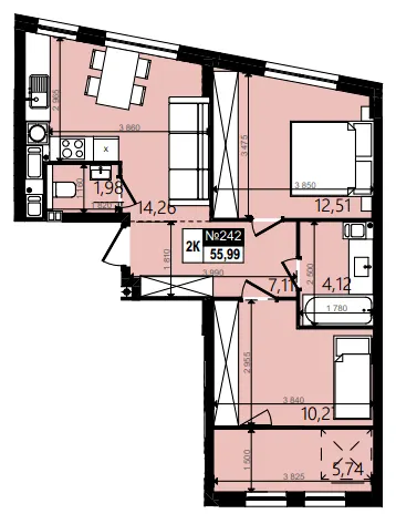 ЖК Парус WOOD — 56 м²