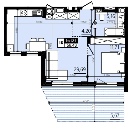 ЖК Парус WOOD — 56.4 м²