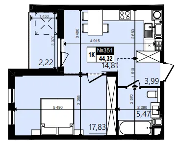 ЖК Парус WOOD — 44.3 м²