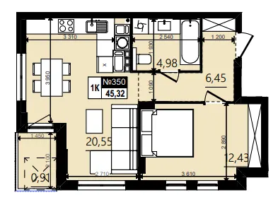 ЖК Парус WOOD — 45.3 м²