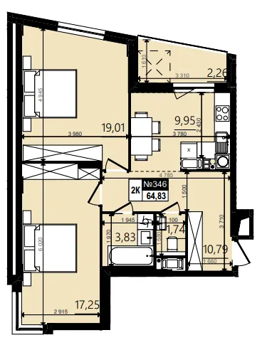 ЖК Парус WOOD — 64.8 м²