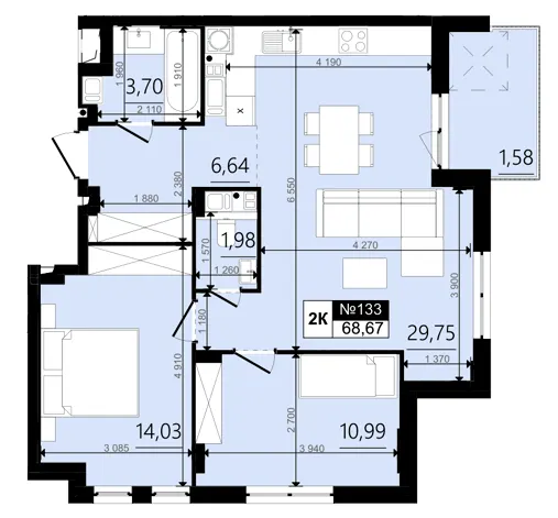 ЖК Парус WOOD — 68.7 м²