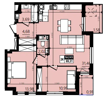 ЖК Парус WOOD — 69.3 м²