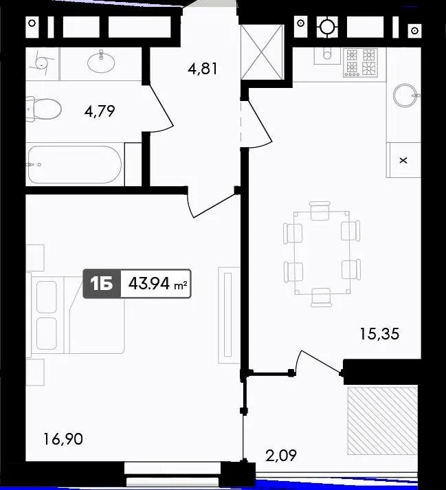 1-кімнатна квартира, 44 м², Черкаси — фото 1