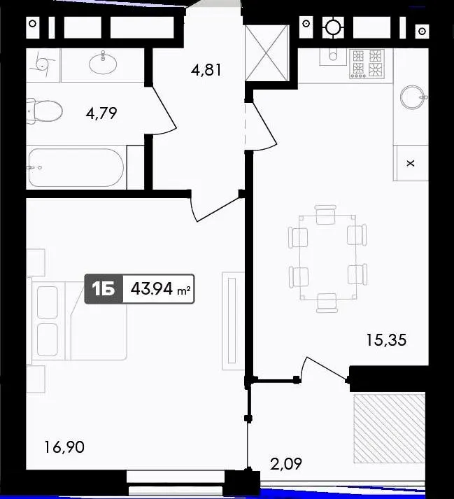 ЖК Premier Bay — 43.9 м²