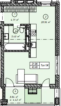 ЖК MONTREAL — 43.5 м²