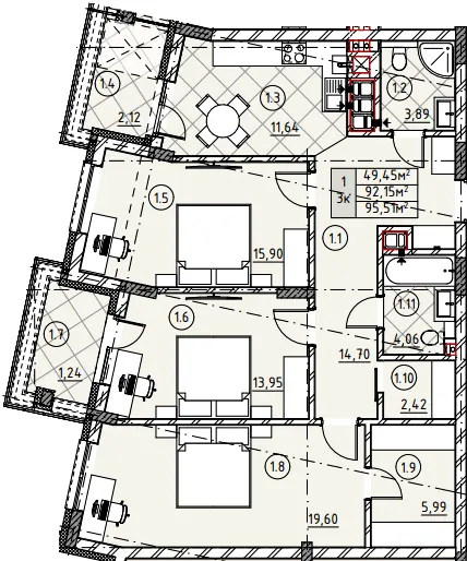 ЖК Резиденція Пасічна — 95.5 м²