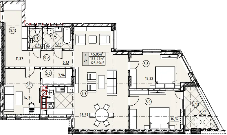 ЖК Резиденція Пасічна — 125.7 м²