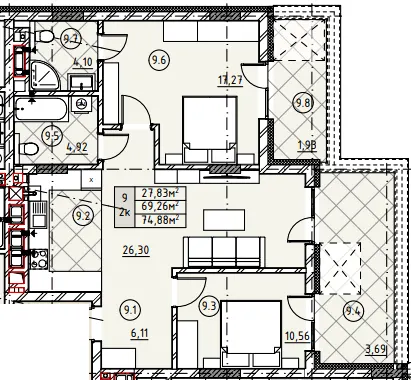 ЖК Резиденція Пасічна — 74.9 м²