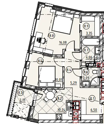 ЖК Резиденція Пасічна — 63.4 м²