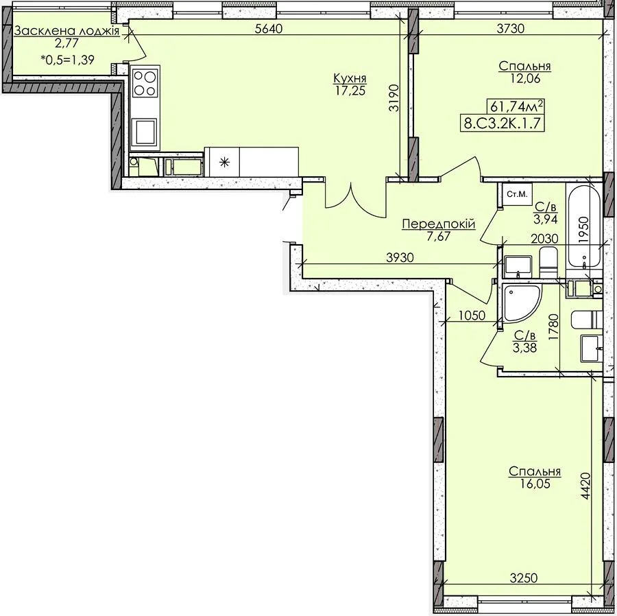 2-кімнатна квартира, 62 м², Буча — фото 1