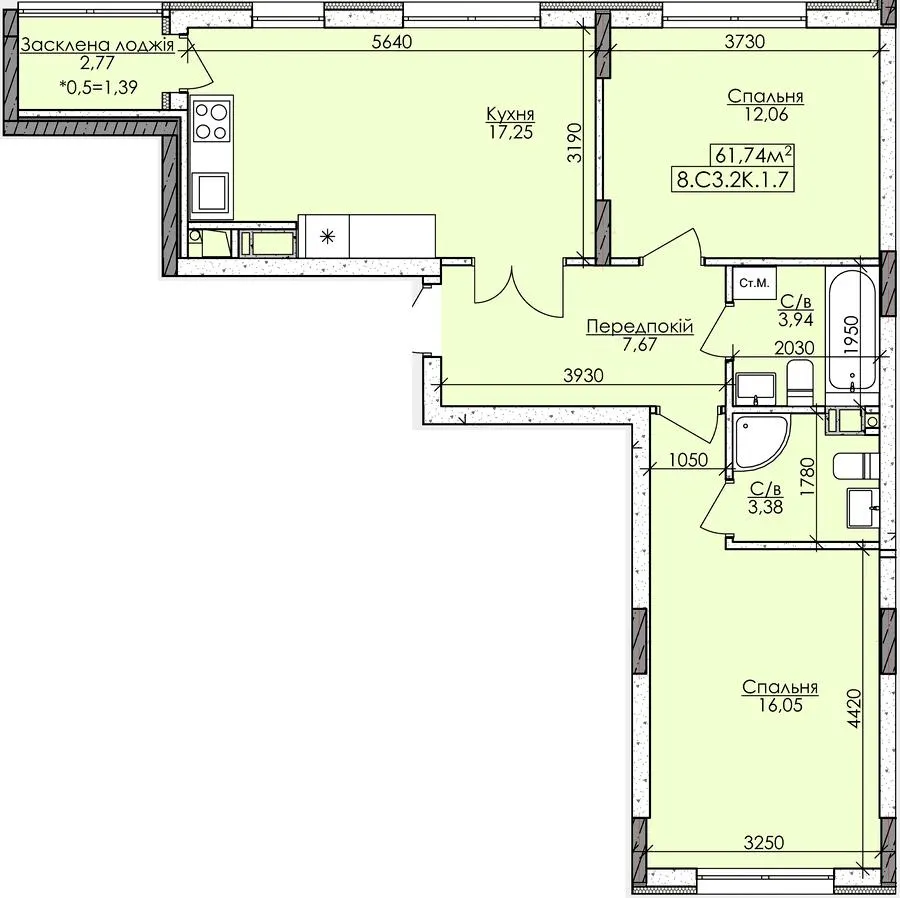 ЖМ Нова Буча — 61.7 м²