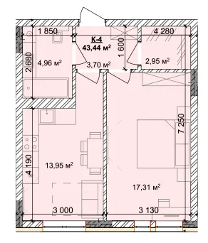 ЖК Silver Hill — 43.4 м²