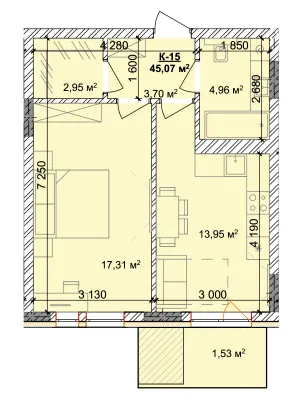 ЖК Silver Hill — 45.1 м²