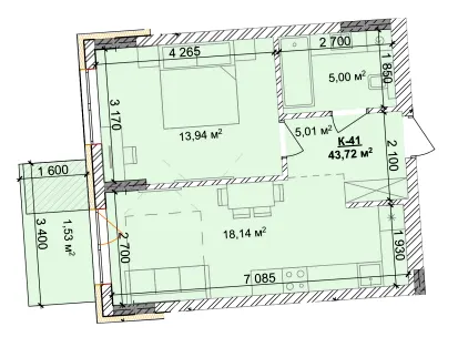 ЖК Silver Hill — 43.7 м²