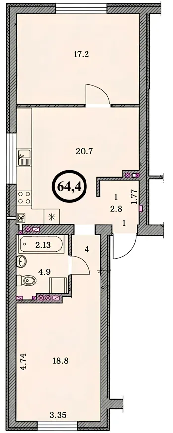 ЖК Шкільний — 64.4 м²