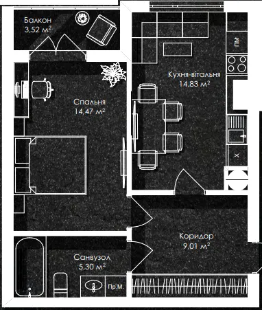 ЖК Лазенський Дім — 47.1 м²