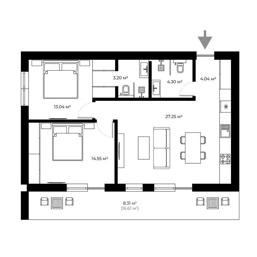 ЖК New Land — 74.7 м²