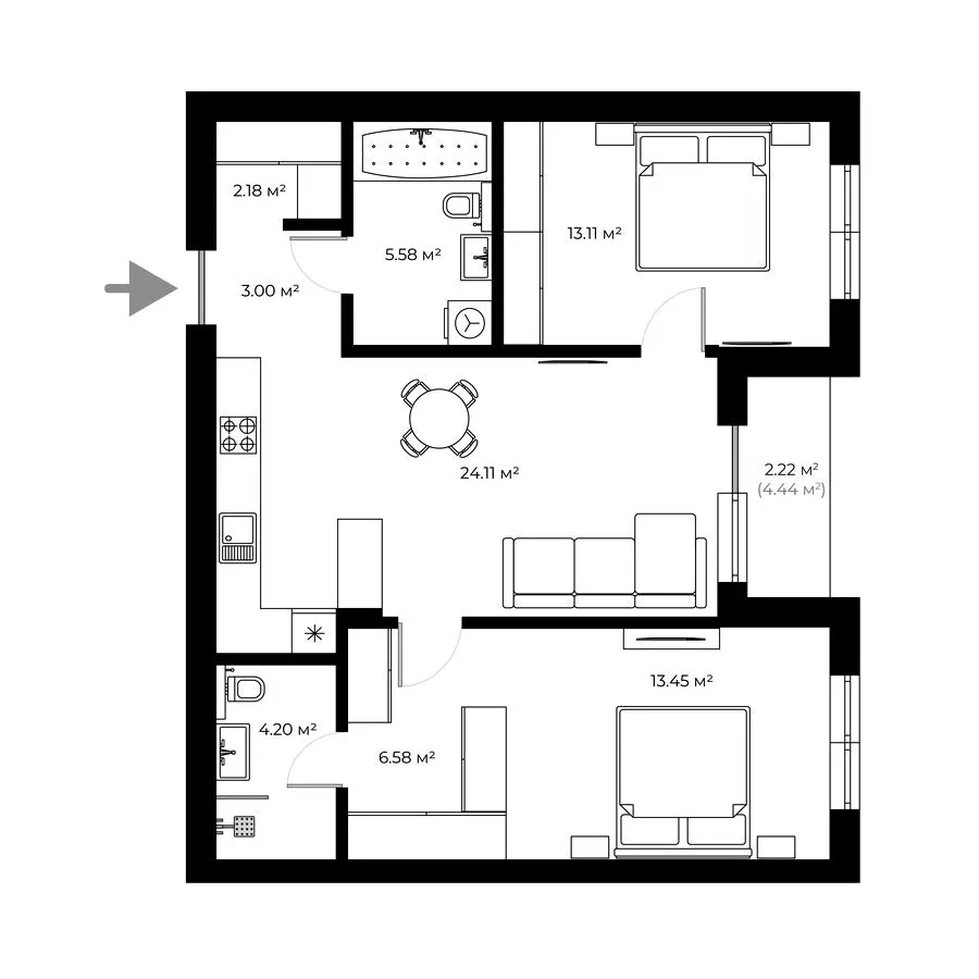 ЖК New Land — 74.4 м²
