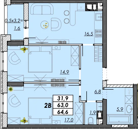 2-комнатная квартира, 65 м², Овідіопольська дорога, 3, Одесса — фото 1