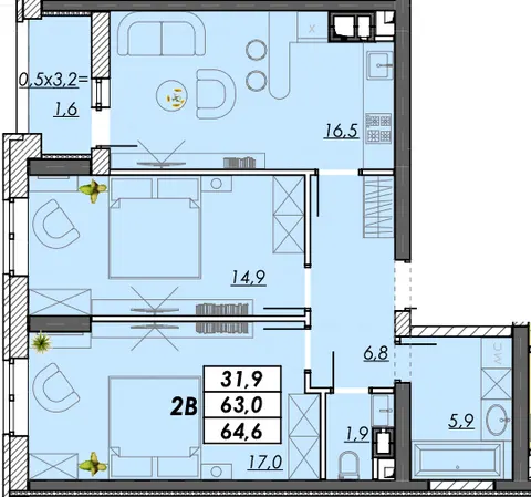 2-комнатная квартира, 65 м², Овідіопольська дорога, 3, Одесса