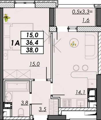 1-комнатная квартира, 39 м², Овідіопольська дорога, 3, Одесса