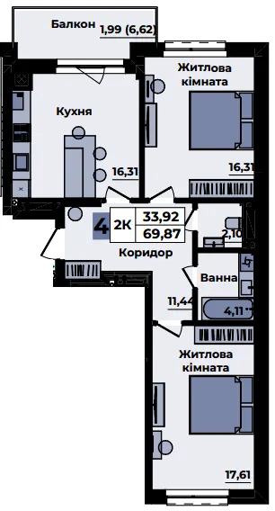 ЖК Sapfire towers — 69.9 м²