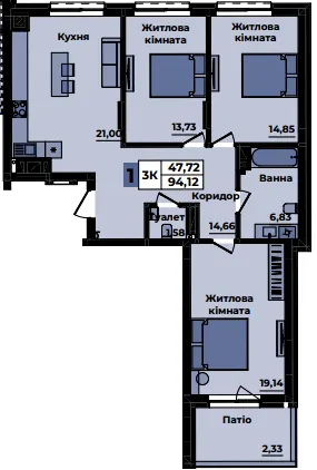 ЖК Sapfire towers — 94.1 м²