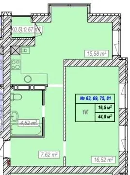 ЖК Новий Хотів — 44.8 м²