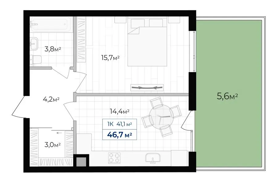 ЖК Містечко Південне — 46.7 м²