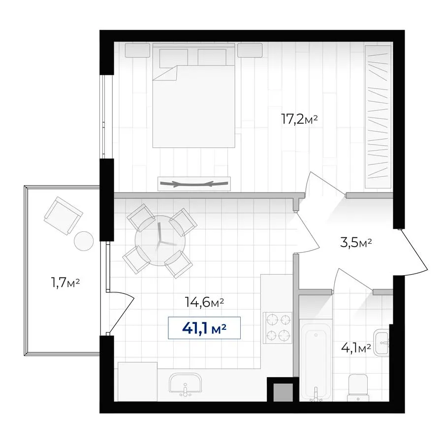 ЖК Містечко Південне — 41.1 м²