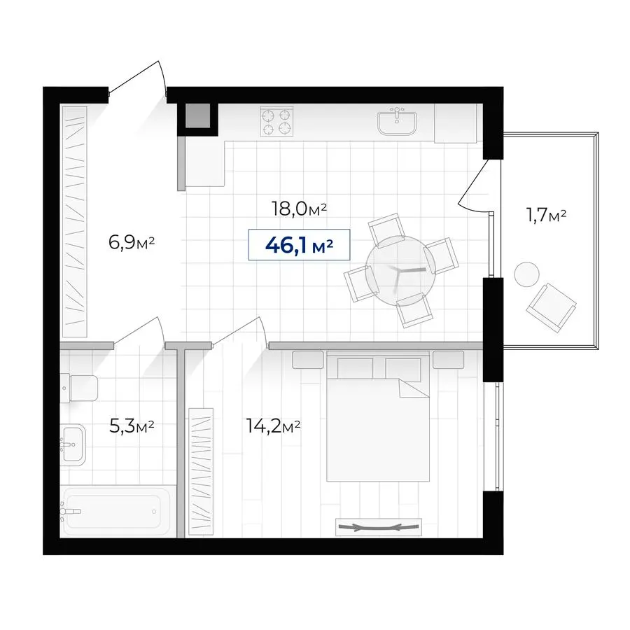 ЖК Містечко Південне — 46.1 м²