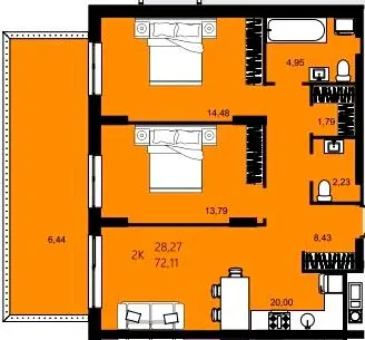 2-комнатная квартира, 72 м², вул. Князя Романа, 36, Львов