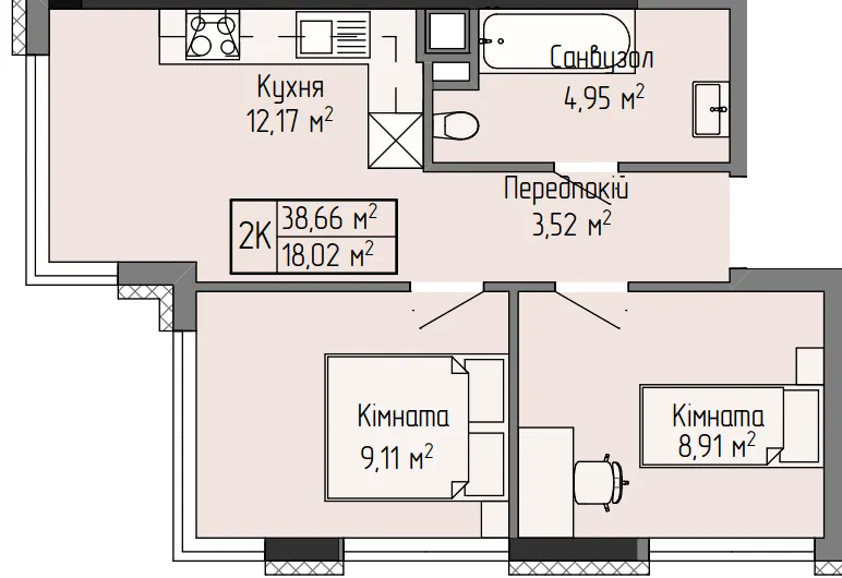 ЖК Галицький Двір — 38.7 м²