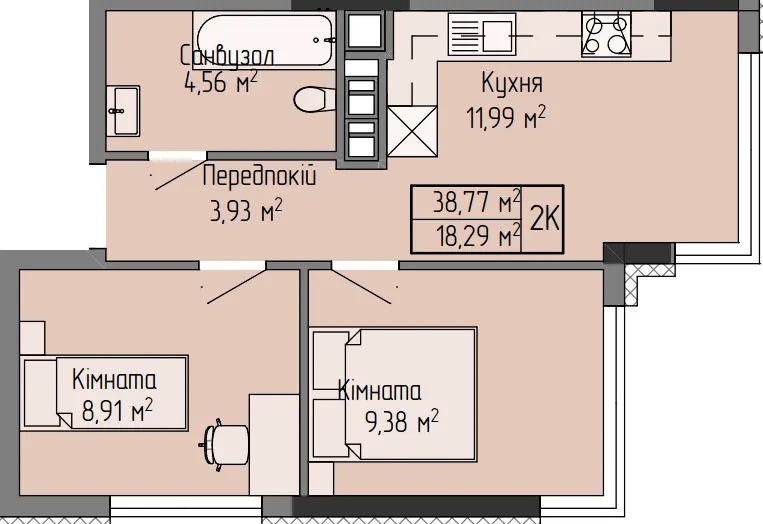 ЖК Галицький Двір — 38.8 м²