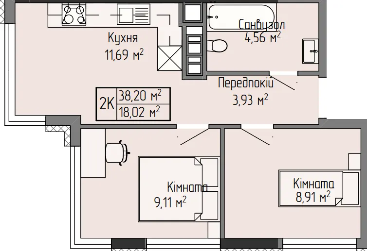ЖК Галицький Двір — 38.2 м²