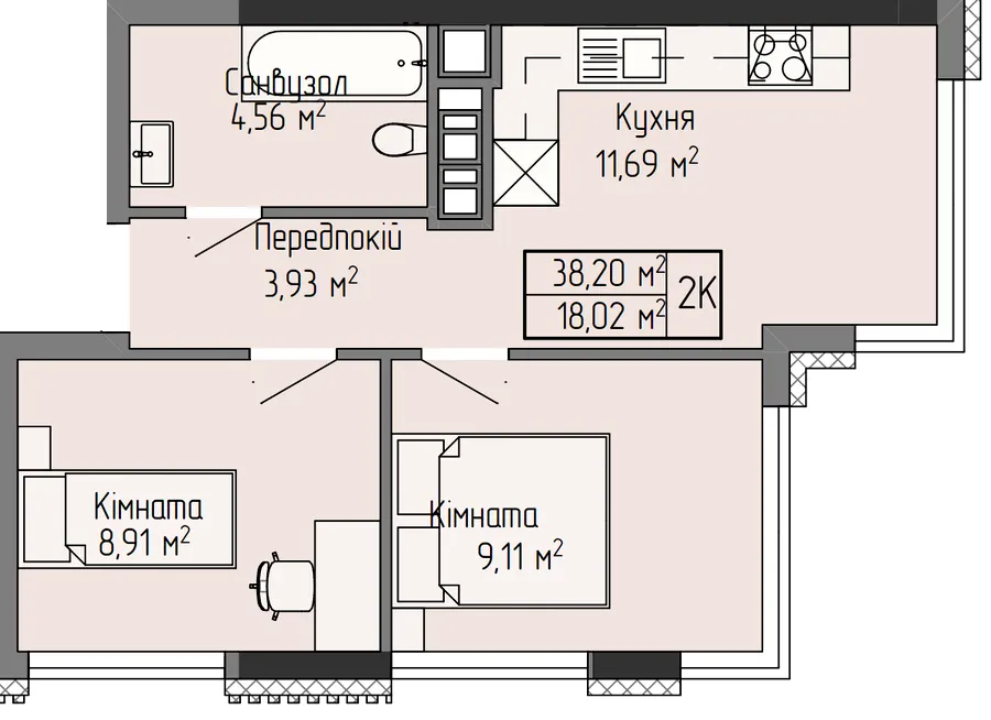 ЖК Галицький Двір — 38.7 м²