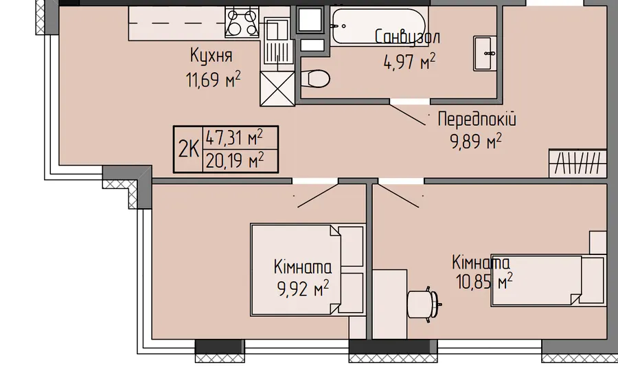 ЖК Галицький Двір — 47.3 м²